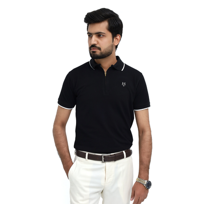Black Zip Neck Polo