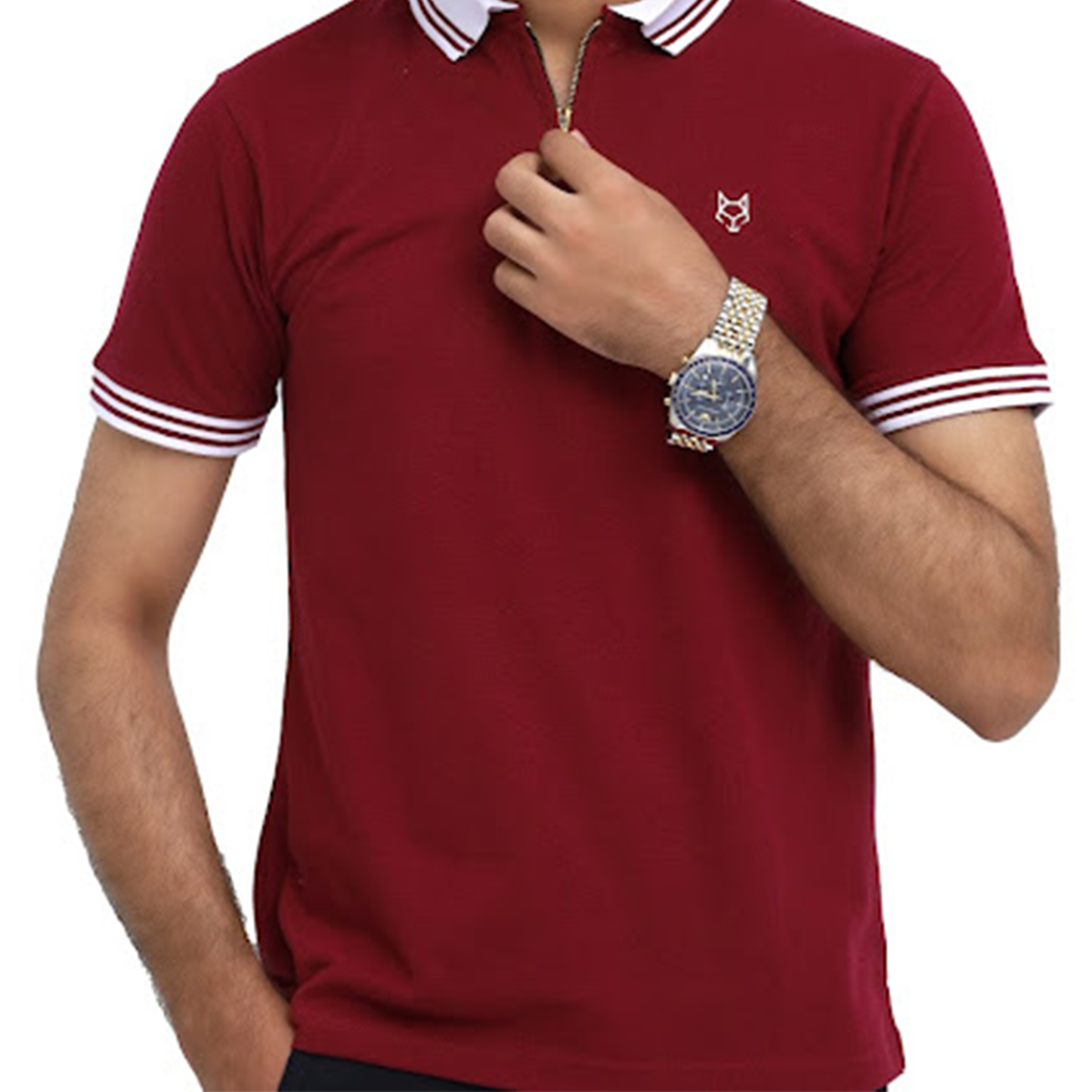 Maroon Zip Neck Polo