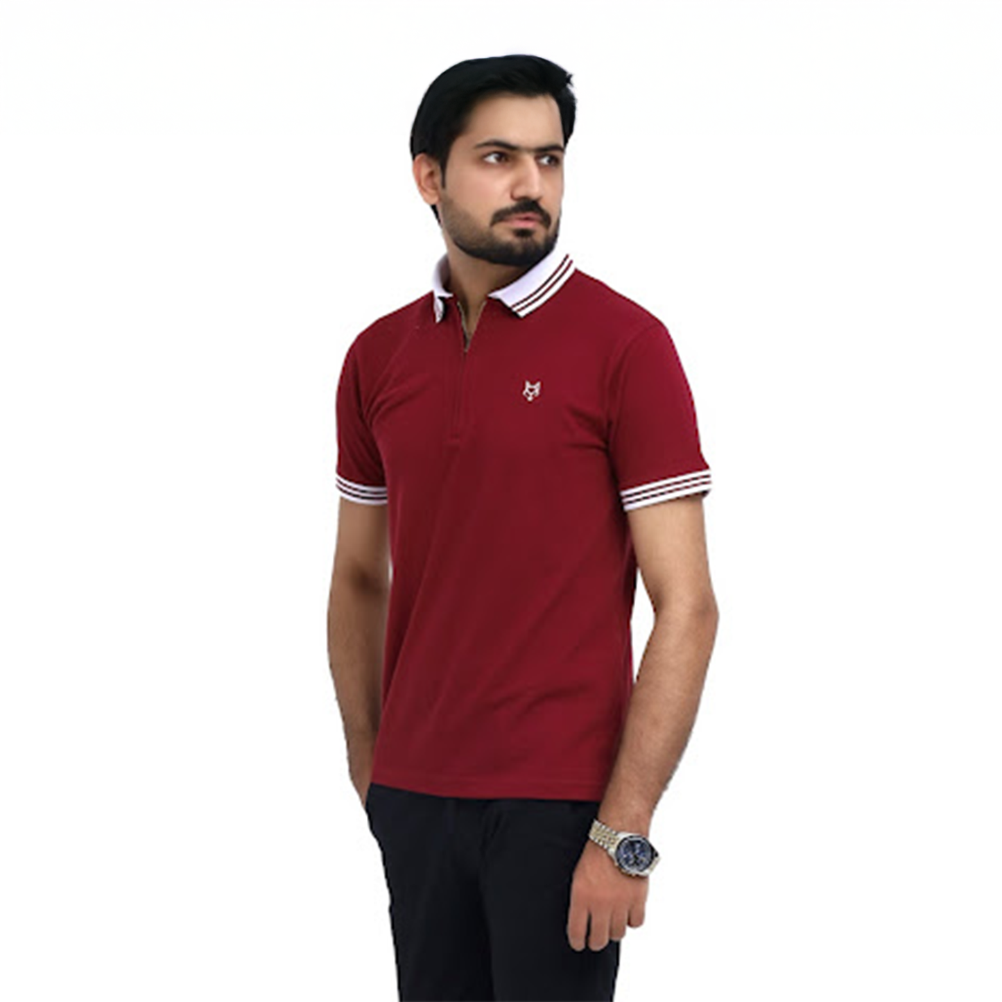 Maroon Zip Neck Polo