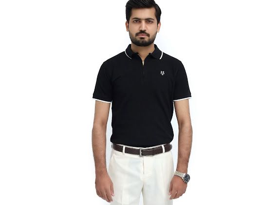 BLACK ZIP POLO