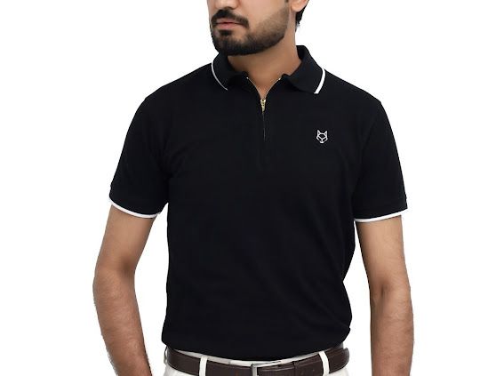BLACK ZIP POLO